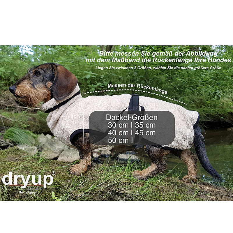 DryUp Trocken Cape Hundebademantel Trockenmantel für Dackel cofffee-braun 30cm Rückenlänge