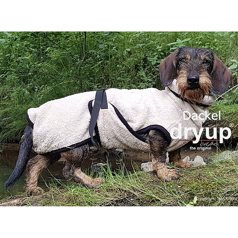 DryUp Trocken Cape Hundebademantel Trockenmantel für Dackel cofffee-braun 30cm Rückenlänge