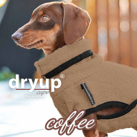 DryUp Trocken Cape Hundebademantel Trockenmantel für Dackel cofffee-braun 30cm Rückenlänge