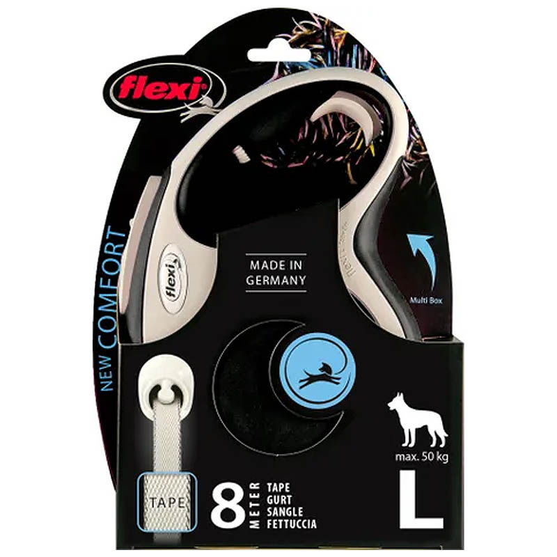 Flexi Hundeleine NEW COMFORT Gurt schwarz L-8m