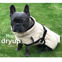 DryUp Trocken Cape Hundebademantel für Mops Bulldogge sand-beige 40cm Rückenlänge