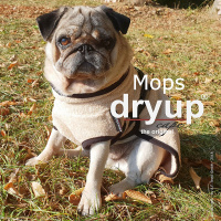 DryUp Trocken Cape Hundebademantel für Mops Bulldogge sand-beige 40cm Rückenlänge