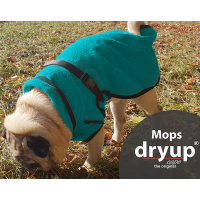 DryUp Trocken Cape Hundebademantel für Mops Bulldogge petrol 35cm Rückenlänge