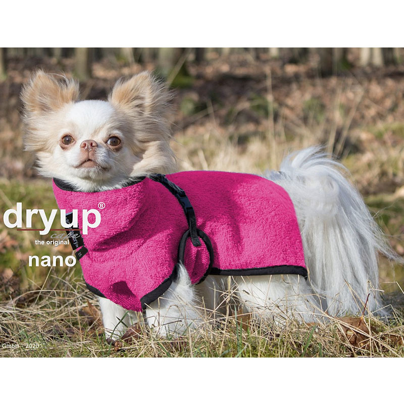 DryUp Trocken Cape Hundebademantel NANO für ganz kleine Hunde pink 20cm Rückenlänge