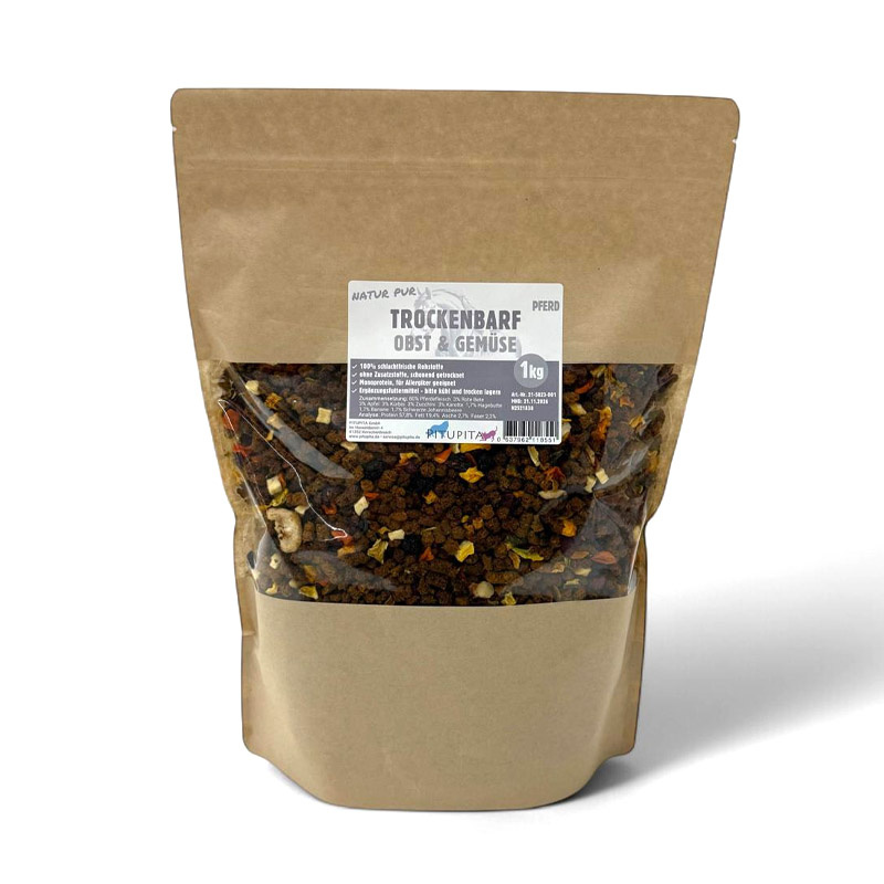 PITUPITA Hundefutter Trockenbarf 100% Pferd mit Obst und Gemüse