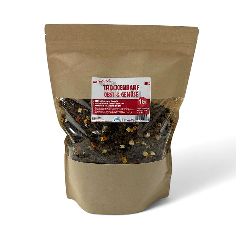 PITUPITA Hundefutter Trockenbarf 100% Rind mit Obst und Gemüse