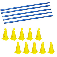 Steckhürden-Set Cavaletti 5x Stangen 100cm blau 10x Kegel 23cm gelb