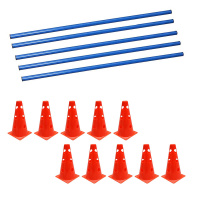 Steckhürden-Set Cavaletti 5x Stangen 100cm blau 10x Kegel 23cm rot