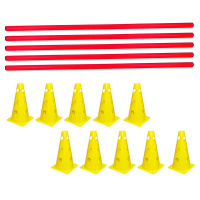 Steckhürden-Set Cavaletti 5x Stangen 100cm rot 10x Kegel 23cm gelb