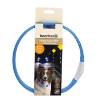 Beeztees LED Leuchthalsband breit für Langhaar Hunde blau