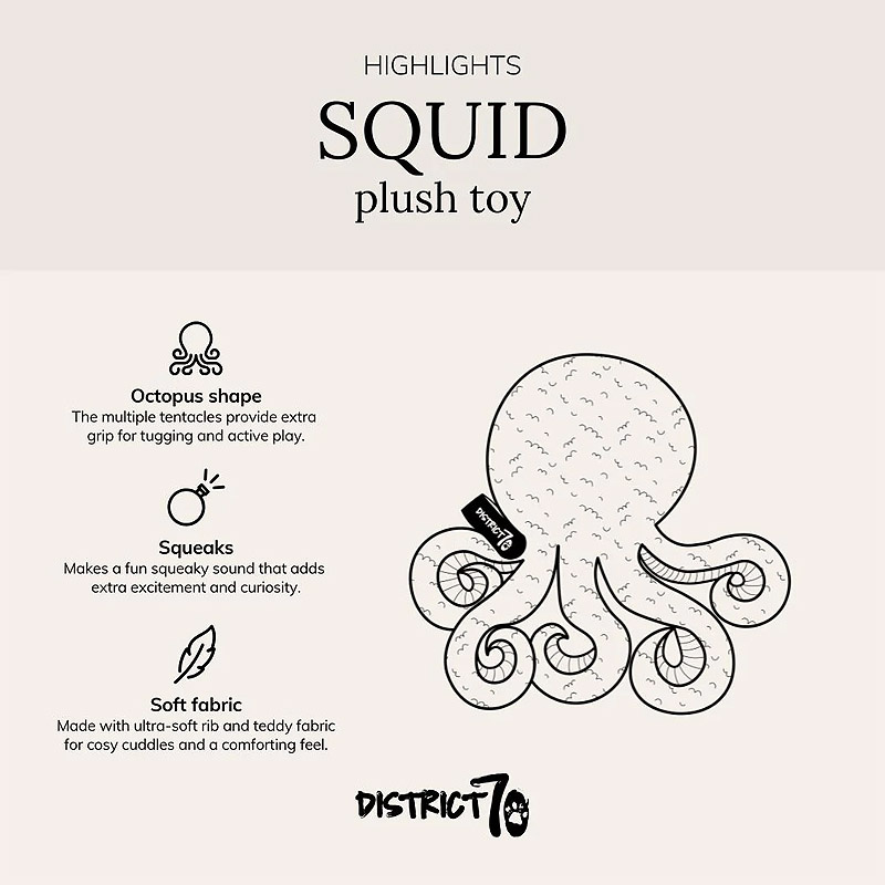 District 70 SQUID Oktopus Kuscheltier für Hunde taupe braun