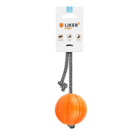 LIKER Cord Hundeball mit Seil, Apportierspielzeug schwimmfähig, orange M 7cm