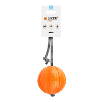 LIKER Cord Hundeball mit Seil, Apportierspielzeug schwimmfähig, orange L 9cm